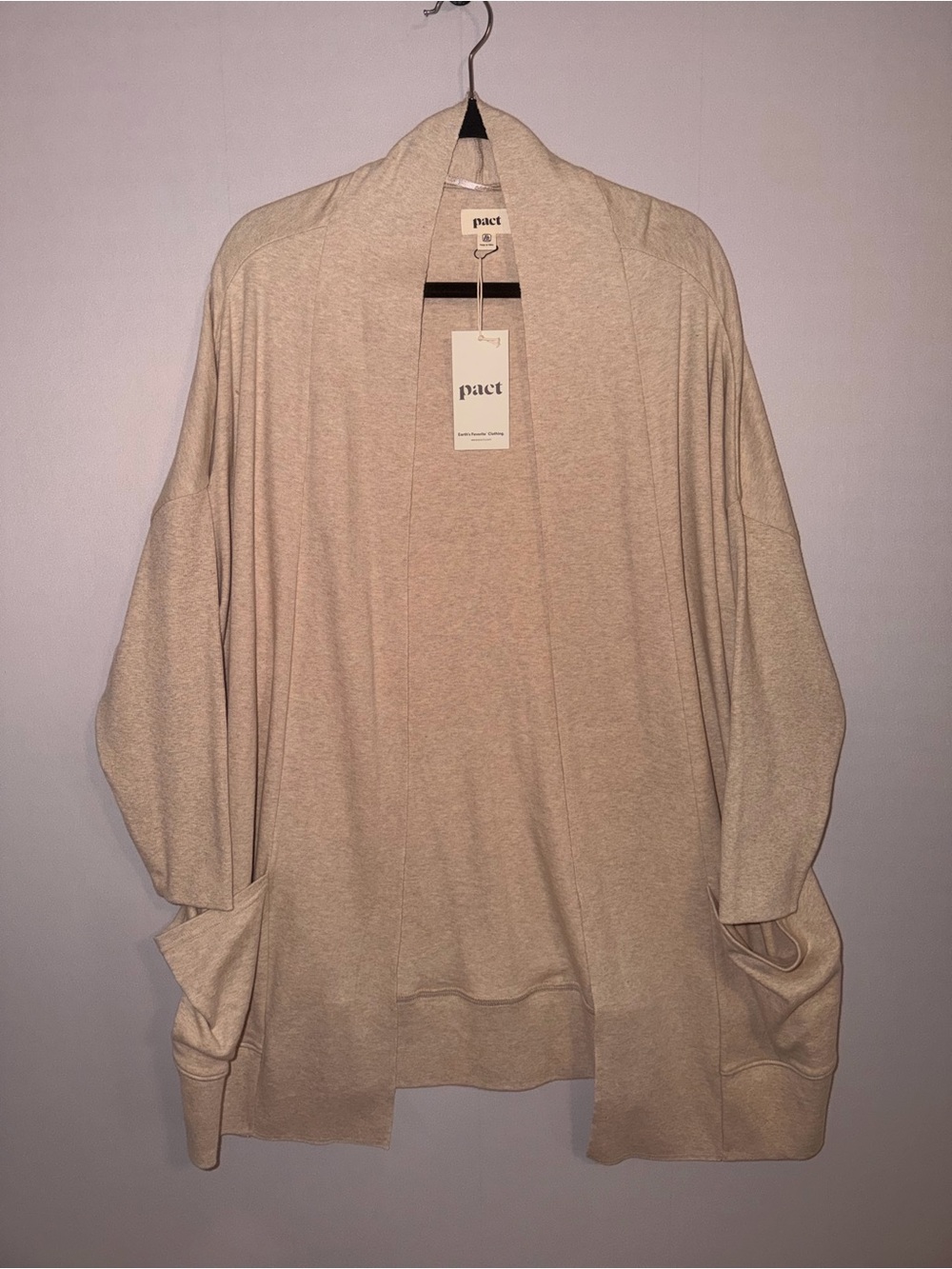 Pact Airplane Wrap Cardigan Wheat Heather Organic Cotton Travel Casual Women XXL